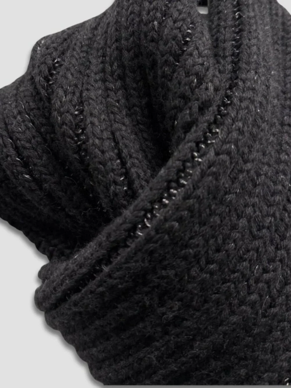 JIL SANDER Black Silver Wool Blend Chunky Cable Knit Scarf